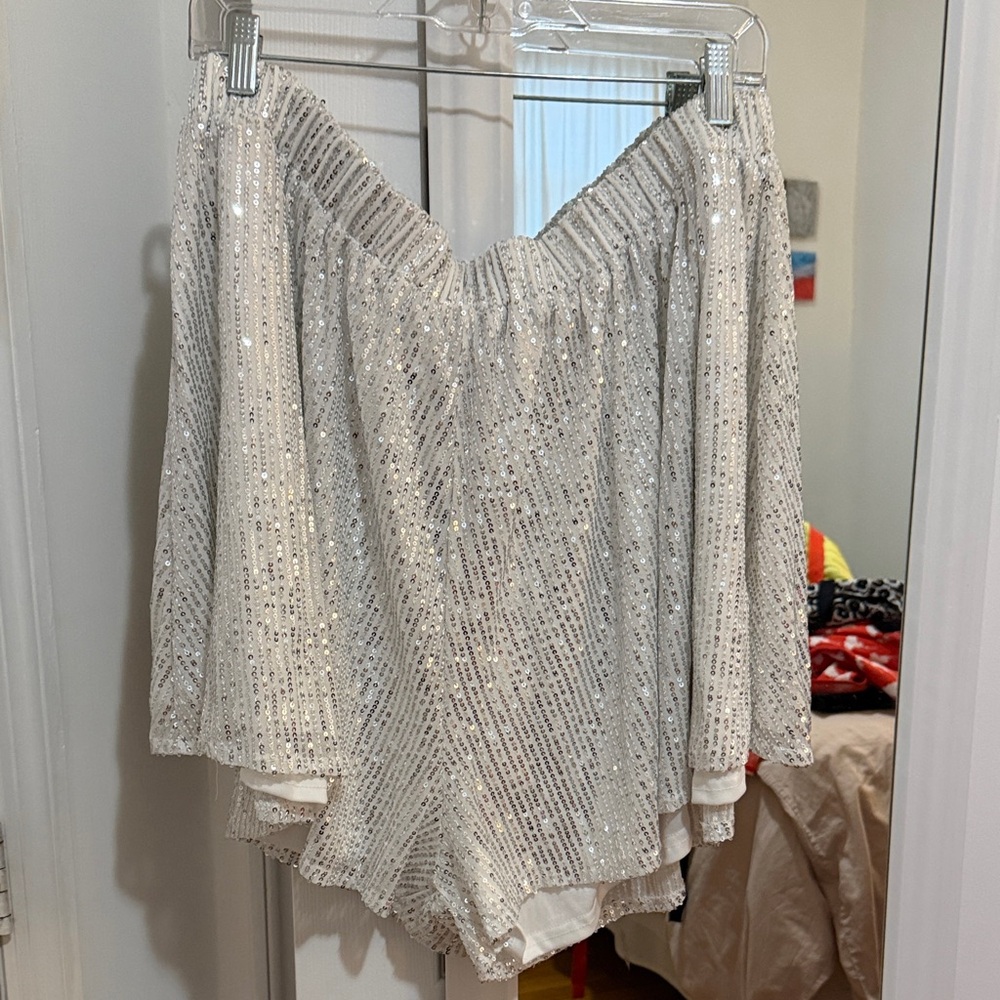 Boohoo Plus Silver Sequin Shorts